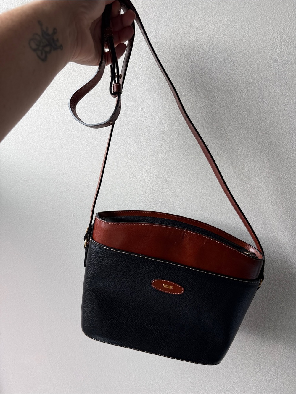 Bally Two-Tone Black and Brown Leather Crossbody